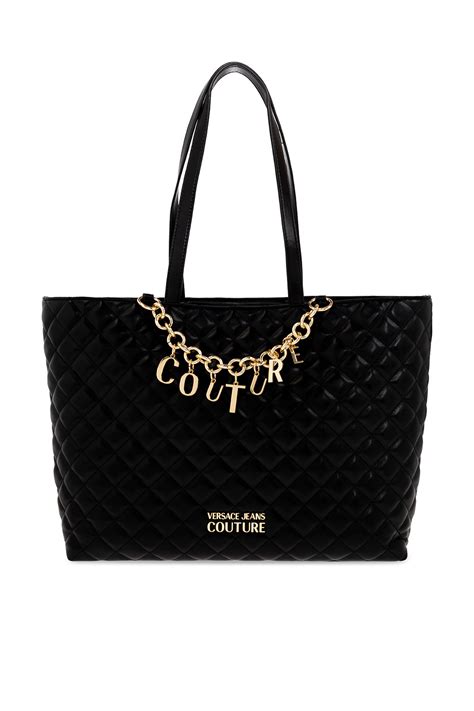 versace jeans black leather studded shopper bag|versace couture 1.